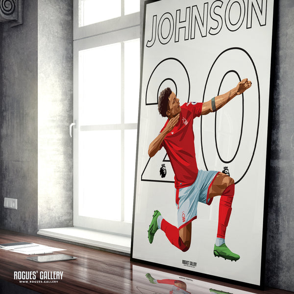 Brennan Johnson - Nottingham Forest - Signed A3 Premier League Name & Number Prints