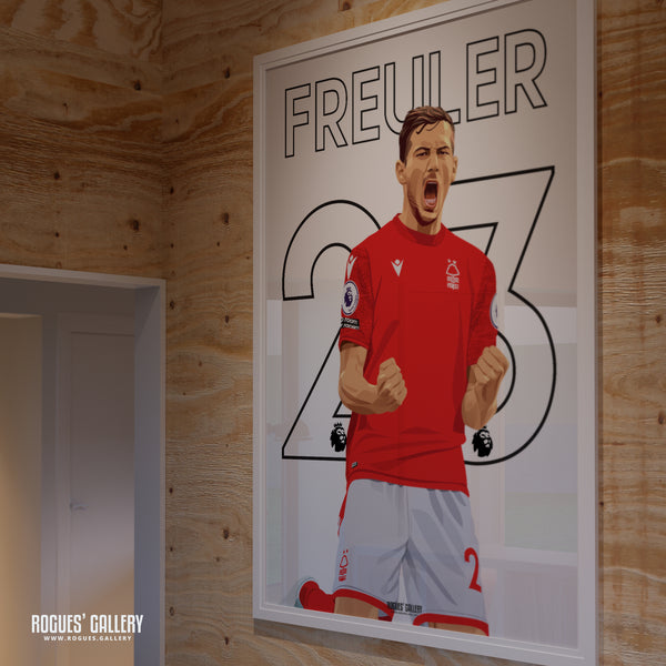 Remo Celebrates - Remo Freuler - Nottingham Forest - A0, A1, A2 or A3 Premier League Name & Number Prints