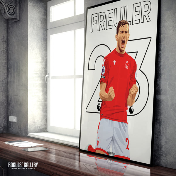 Remo Celebrates - Remo Freuler - Nottingham Forest - A0, A1, A2 or A3 Premier League Name & Number Prints