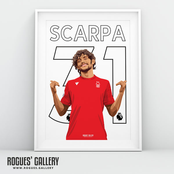 Gustavo Scarpa - Nottingham Forest - A0, A1, A2 or A3 Premier League Name & Number Prints