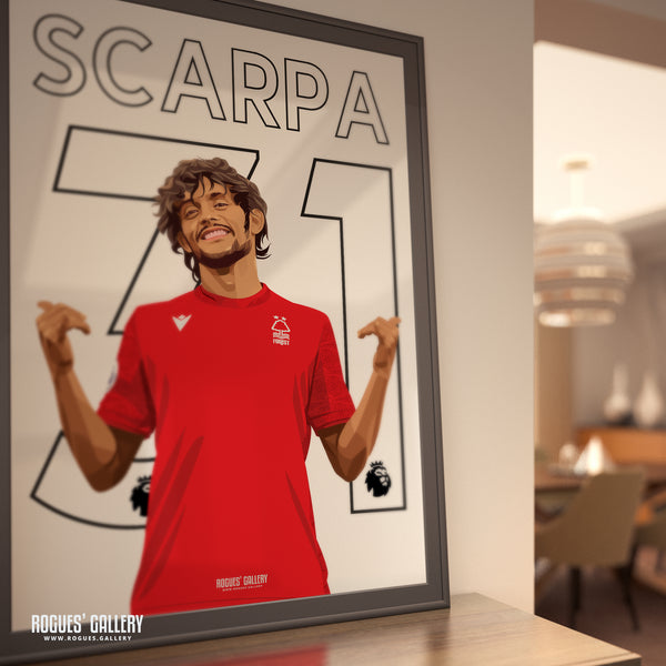 Gustavo Scarpa - Nottingham Forest - Signed A3 Premier League Name & Number Prints
