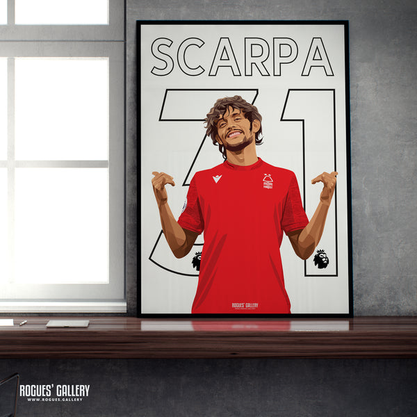 Gustavo Scarpa - Nottingham Forest - Signed A3 Premier League Name & Number Prints