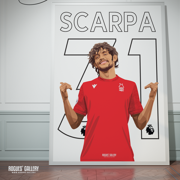 Gustavo Scarpa - Nottingham Forest - Signed A3 Premier League Name & Number Prints