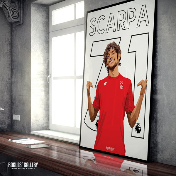 Gustavo Scarpa - Nottingham Forest - Signed A3 Premier League Name & Number Prints