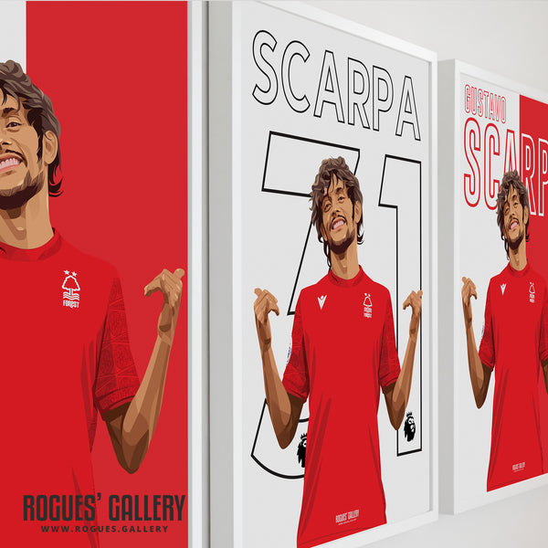 Gustavo Scarpa - Nottingham Forest - Signed A3 Premier League Name & Number Prints