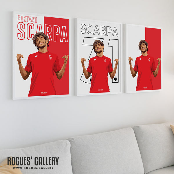Gustavo Scarpa - Nottingham Forest - Signed A3 Red & White Prints