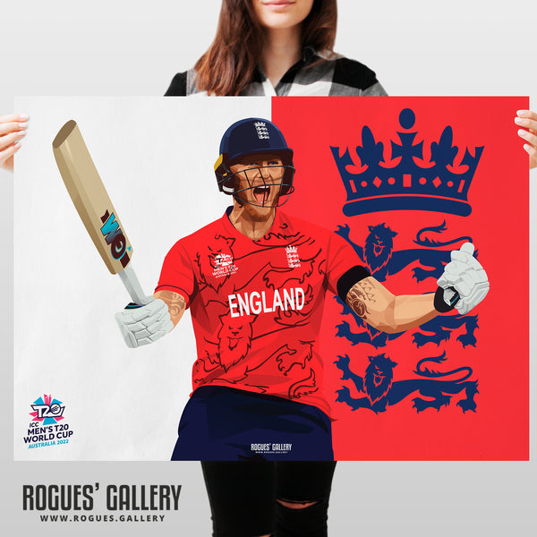Ben Stokes - England T20 World Champions 2022 - Signed A3 Prints