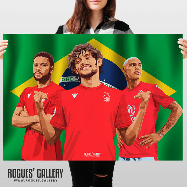 The Boys From Brazil: Gustavo Scarpa, Renan Lodi & Danilo - Nottingham Forest - A0, A1, A2 or A3 Prints