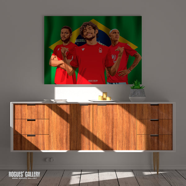 The Boys From Brazil: Gustavo Scarpa, Renan Lodi & Danilo - Nottingham Forest - A0, A1, A2 or A3 Prints