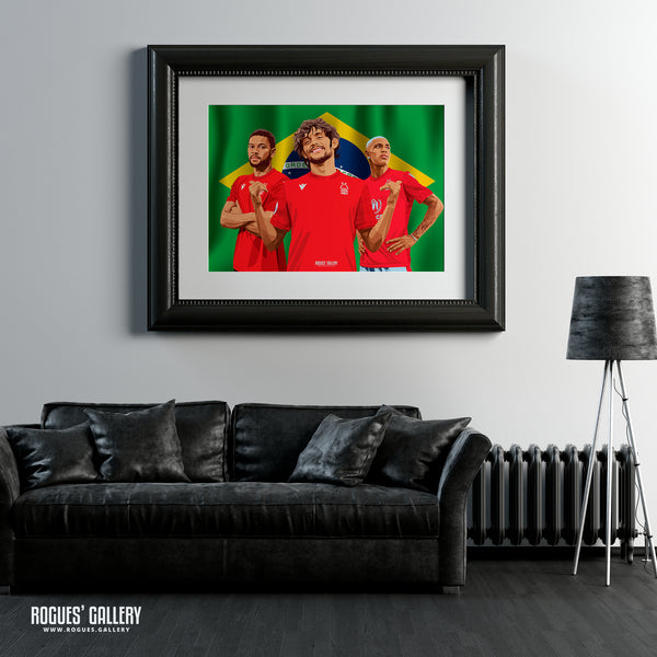 The Boys From Brazil: Gustavo Scarpa, Renan Lodi & Danilo - Nottingham Forest - A0, A1, A2 or A3 Prints