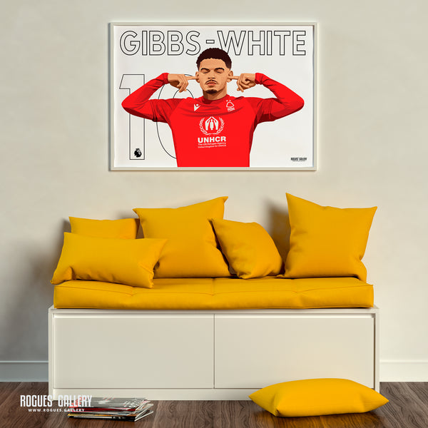 Morgan Gibbs-White: The Sound of Silence Series - Nottingham Forest - Signed A3 Landscape Name & Number Prints