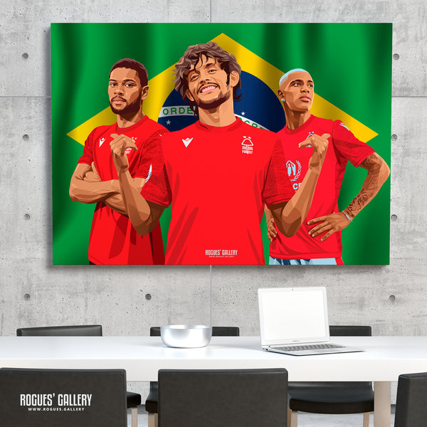 The Boys From Brazil: Gustavo Scarpa, Renan Lodi & Danilo - Nottingham Forest - Signed A3 Prints