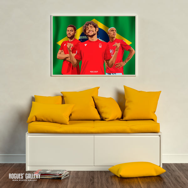 The Boys From Brazil: Gustavo Scarpa, Renan Lodi & Danilo - Nottingham Forest - Signed A3 Prints