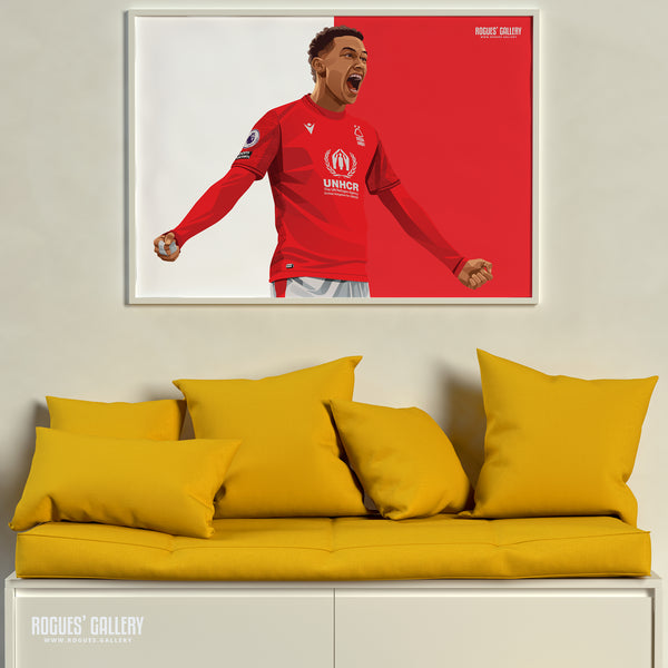 Brennan Johnson: Speedy making his mark - Nottingham Forest - A0, A1, A2 or A3 Red & White Prints
