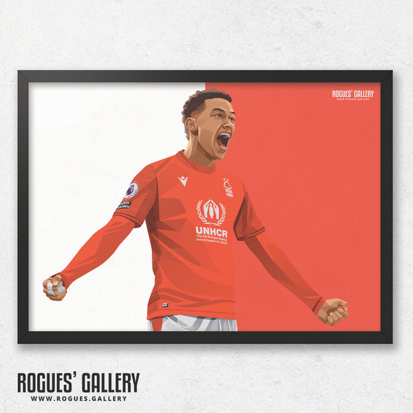 Brennan Johnson: Speedy making his mark - Nottingham Forest - A0, A1, A2 or A3 Red & White Prints