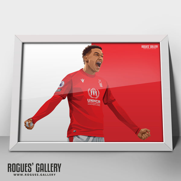 Brennan Johnson: Speedy making his mark - Nottingham Forest - A0, A1, A2 or A3 Red & White Prints