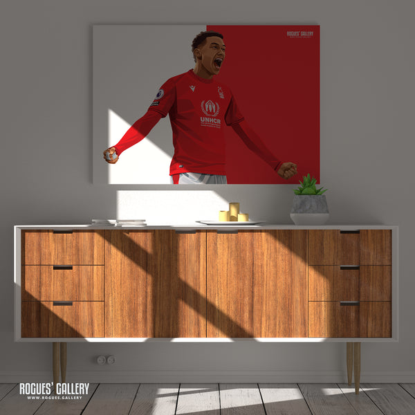 Brennan Johnson: Speedy making his mark - Nottingham Forest - Signed A3 Red & White Prints