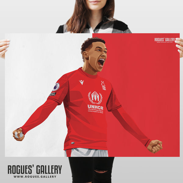 Brennan Johnson: Speedy making his mark - Nottingham Forest - Signed A3 Red & White Prints