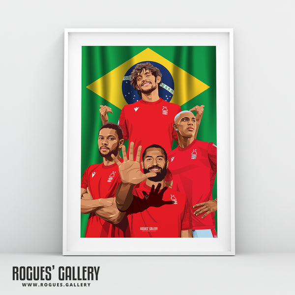 The Boys From Brazil 2: Gustavo Scarpa, Renan Lodi, Danilo & Felipe - Nottingham Forest - A0, A1, A2 or A3 Prints