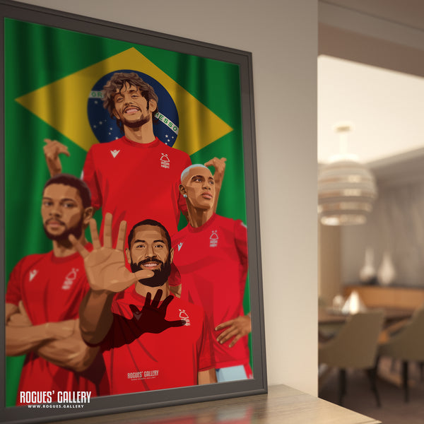 The Boys From Brazil 2: Gustavo Scarpa, Renan Lodi, Danilo & Felipe - Nottingham Forest - A0, A1, A2 or A3 Prints