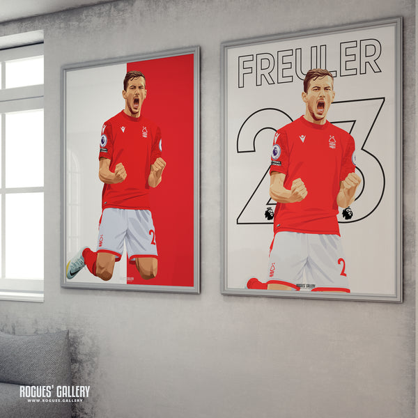 Remo Celebrates - Remo Freuler - Nottingham Forest - Signed A3 Premier League Name & Number Prints