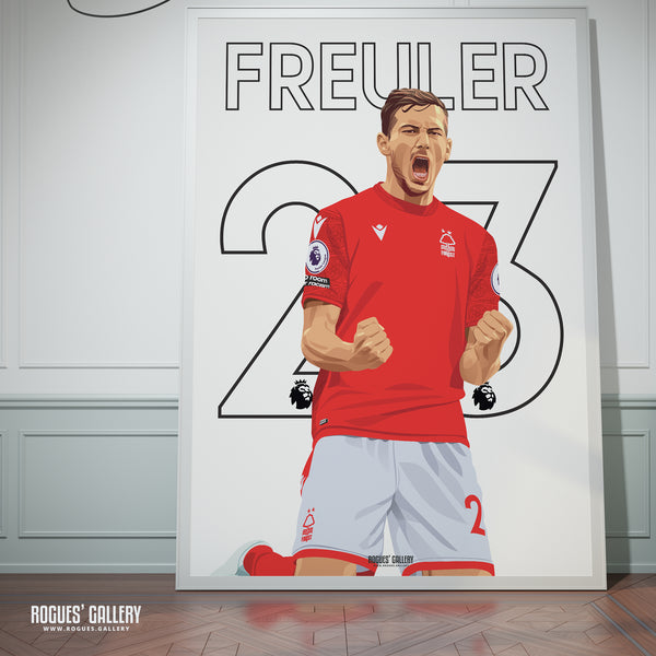 Remo Celebrates - Remo Freuler - Nottingham Forest - Signed A3 Premier League Name & Number Prints