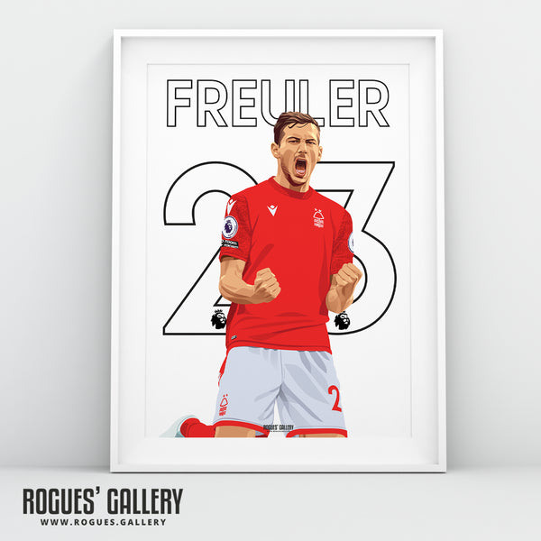 Remo Celebrates - Remo Freuler - Nottingham Forest - Signed A3 Premier League Name & Number Prints