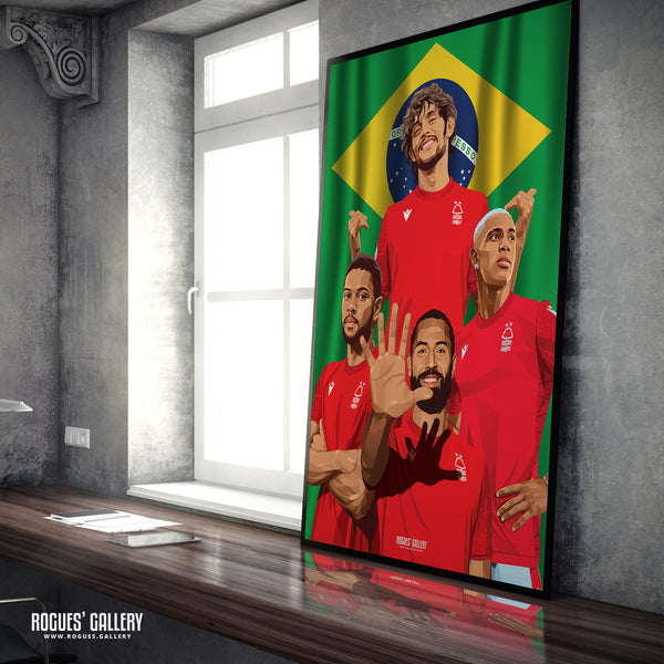 The Boys From Brazil 2: Gustavo Scarpa, Renan Lodi, Danilo & Felipe - Nottingham Forest - Signed A3 Prints