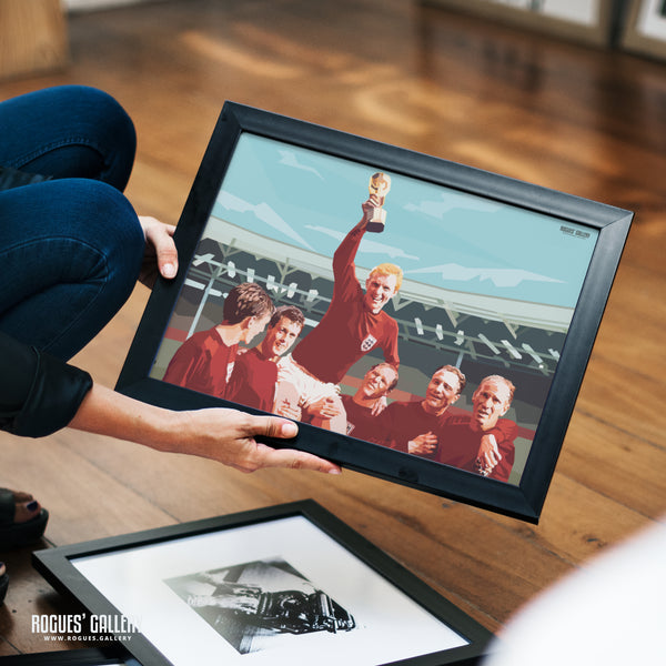 England 1966 World Cup Winners - Sir Bobby Moore parades the trophy around Wembley - A0, A1, A2 or A3 Prints