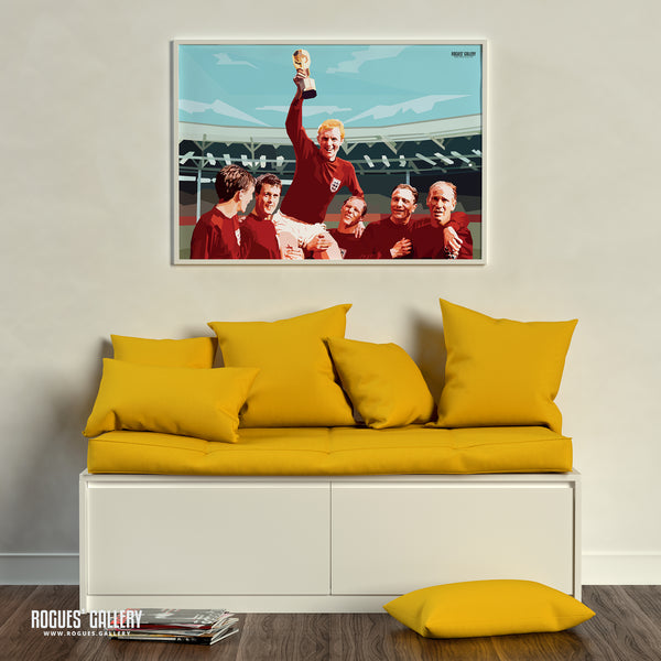 England 1966 World Cup Winners - Sir Bobby Moore parades the trophy around Wembley - A0, A1, A2 or A3 Prints