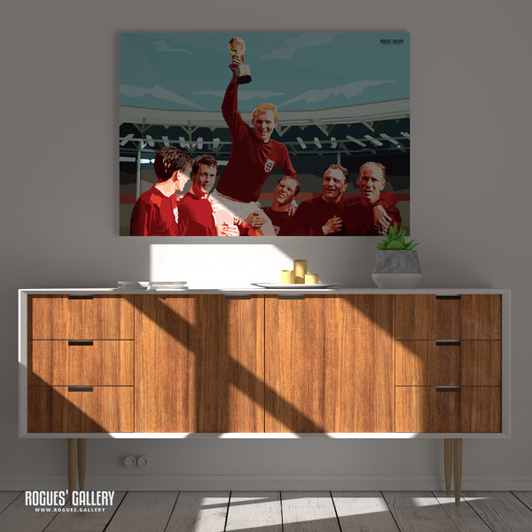 England 1966 World Cup Winners - Sir Bobby Moore parades the trophy around Wembley - A0, A1, A2 or A3 Prints