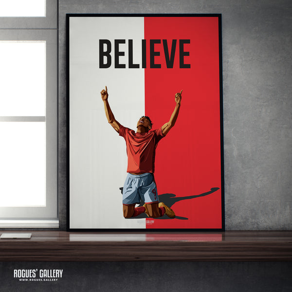 Taiwo Awoniyi: Believe - Nottingham Forest - A0, A1, A2 or A3 Red & White Prints
