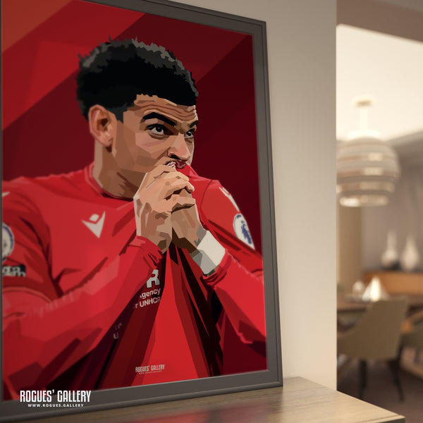 Morgan Gibbs-White: Kissing The Badge - Nottingham Forest - A0, A1, A2 or A3 Prints