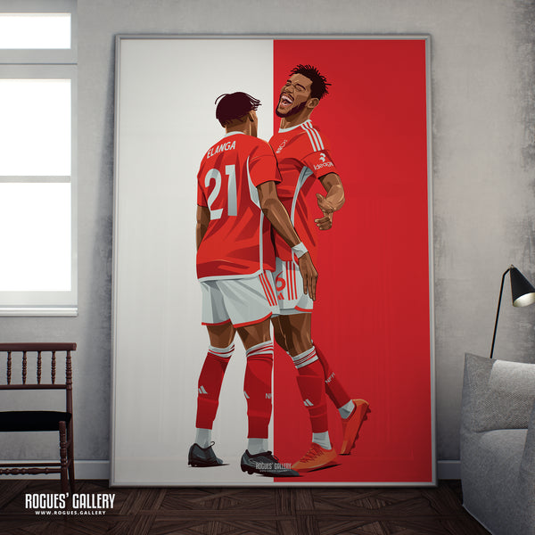 Sangare & Elanga Celebrate - Nottingham Forest - A0, A1, A2 or A3 Prints