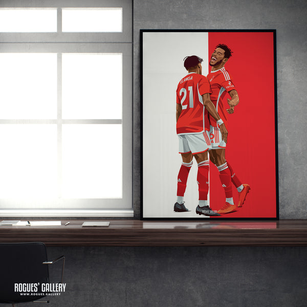 Sangare & Elanga Celebrate - Nottingham Forest - A0, A1, A2 or A3 Prints