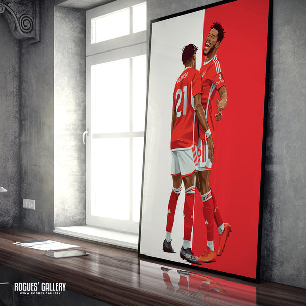 Sangare & Elanga Celebrate - Nottingham Forest - A0, A1, A2 or A3 Prints