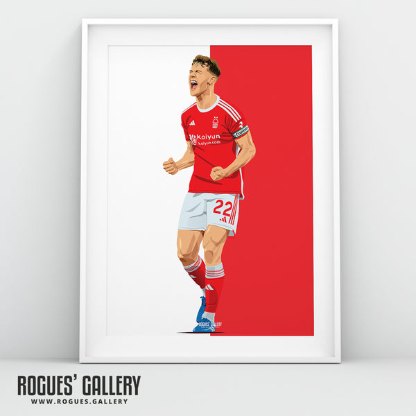 Ryan Yates - Nottingham Forest - A0, A1, A2 or A3 Red & White Prints