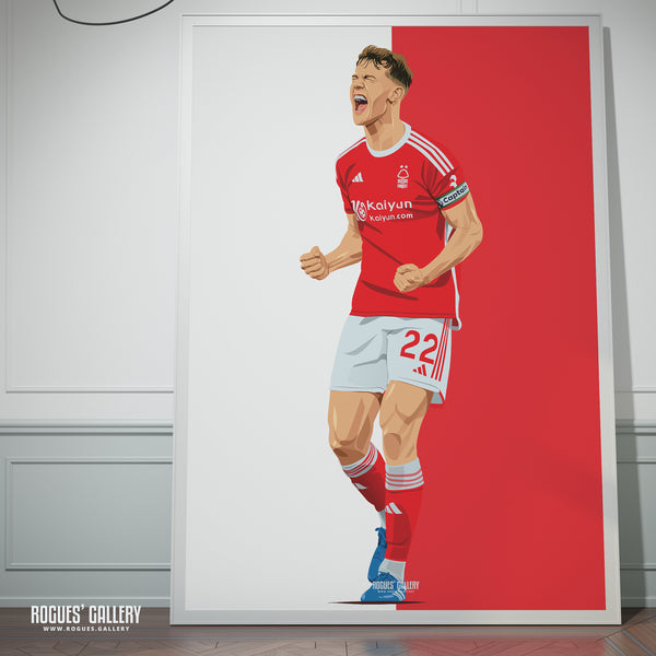 Ryan Yates - Nottingham Forest - A0, A1, A2 or A3 Red & White Prints