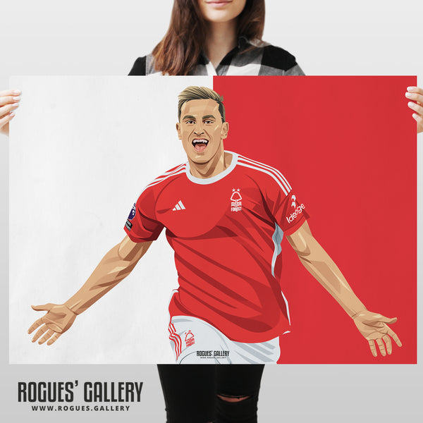 Chris Wood - Nottingham Forest - A0, A1, A2 or A3 Red & White Prints