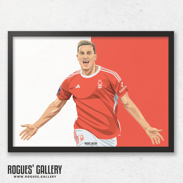 Chris Wood - Nottingham Forest - A0, A1, A2 or A3 Red & White Prints