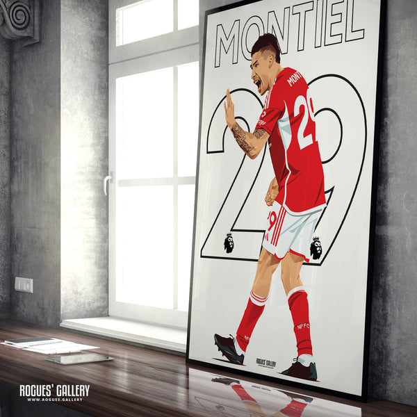Gonzalo Montiel - Nottingham Forest - Signed A3 Premier League Name & Number Prints