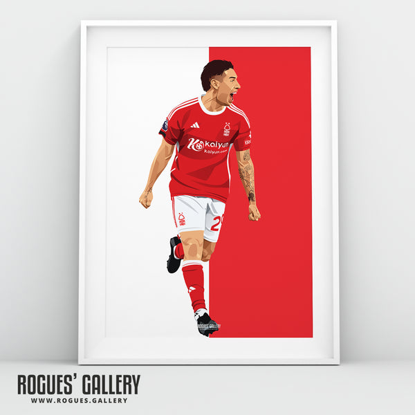Gonzalo Montiel - Goal Celebration Version - Nottingham Forest - A0, A1, A2 or A3 Red & White Prints