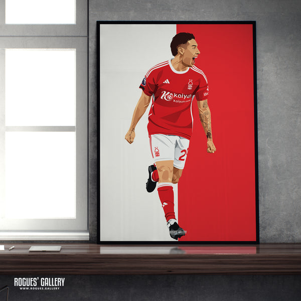 Gonzalo Montiel - Goal Celebration Version - Nottingham Forest - A0, A1, A2 or A3 Red & White Prints