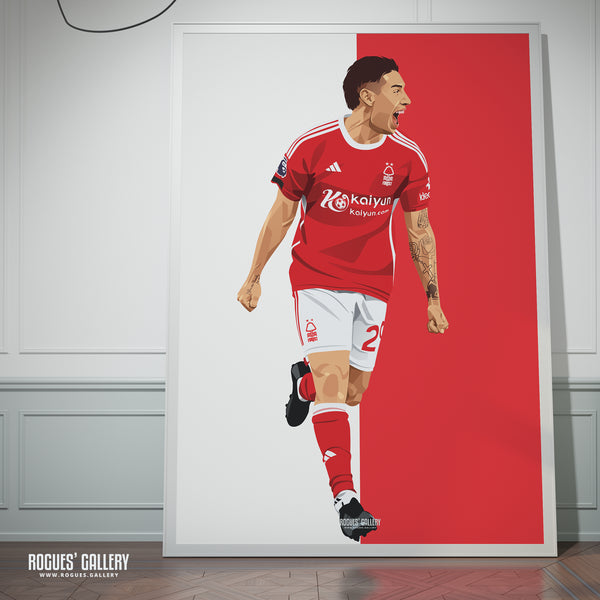 Gonzalo Montiel - Goal Celebration Version - Nottingham Forest - A0, A1, A2 or A3 Red & White Prints