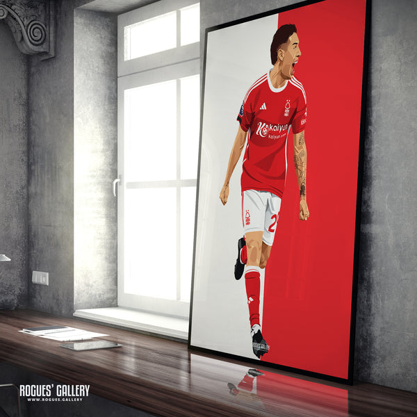 Gonzalo Montiel - Goal Celebration Version - Nottingham Forest - A0, A1, A2 or A3 Red & White Prints