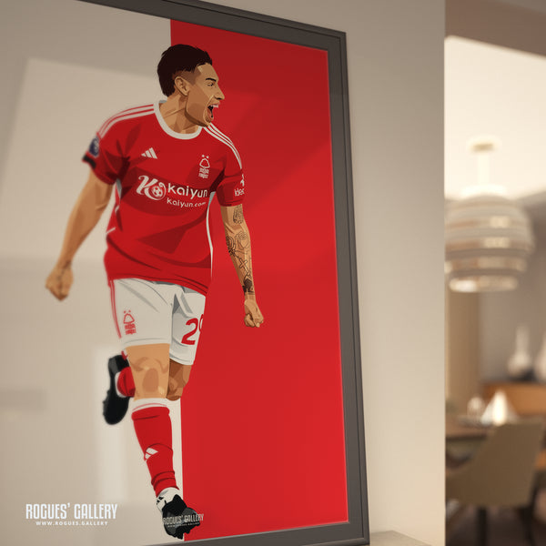 Gonzalo Montiel - Goal Celebration Version - Nottingham Forest - Signed A3 Red & White Prints