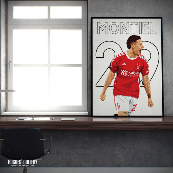 Gonzalo Montiel - Goal Celebration Version - Nottingham Forest - Signed A3 Premier League Name & Number Prints