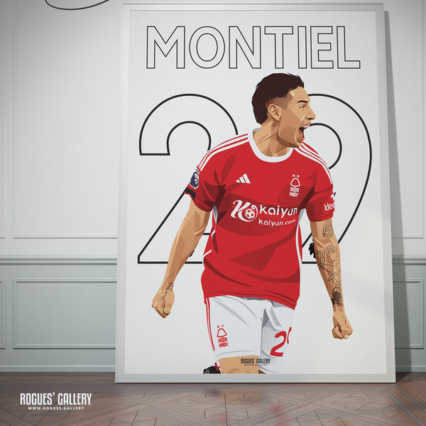Gonzalo Montiel - Goal Celebration Version - Nottingham Forest - Signed A3 Premier League Name & Number Prints