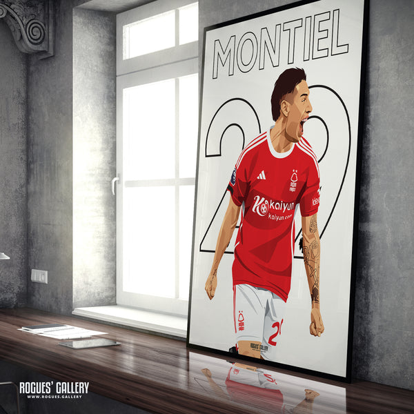 Gonzalo Montiel - Goal Celebration Version - Nottingham Forest - Signed A3 Premier League Name & Number Prints