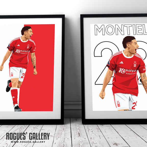 Gonzalo Montiel - Goal Celebration Version - Nottingham Forest - Signed A3 Premier League Name & Number Prints